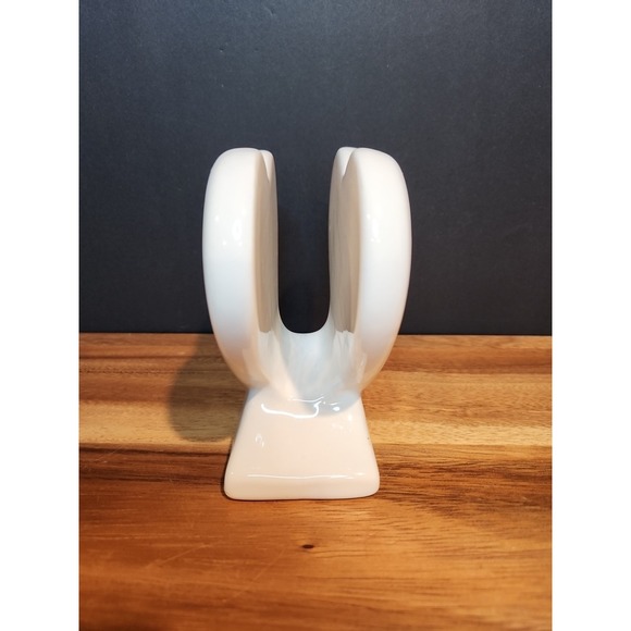 Vtg Treasure Craft Napkin Holder "Ribbon Geese" White Ceramic Heart Geese Design - Picture 2 of 6